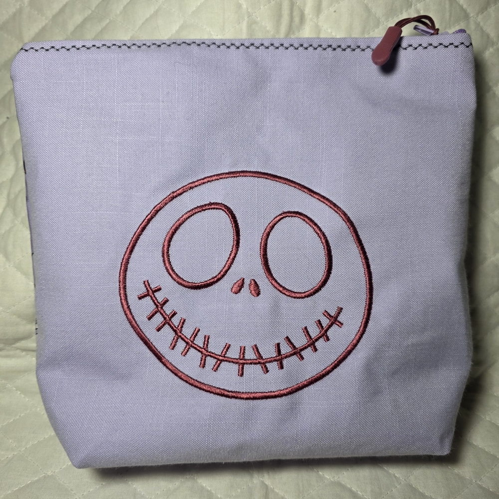 Purple Cosmetic Bag with Embroidered Design HANDMADE embroidered